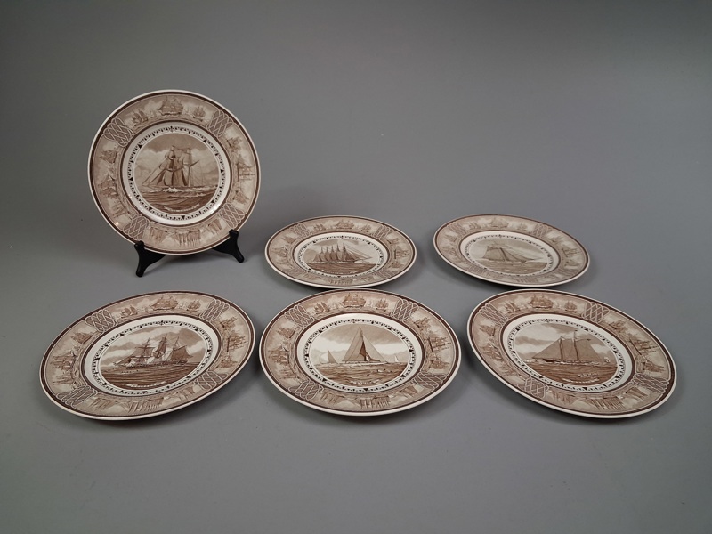 WEDGWOOD. 6 Tallrikar, "The American Sailing Ship Plates".