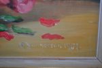 OIDENTIFIERAD KONSTNÄR. Olja på pannå, "Blomsterstilleben", signerad M. Gunnorson & daterad 1951.