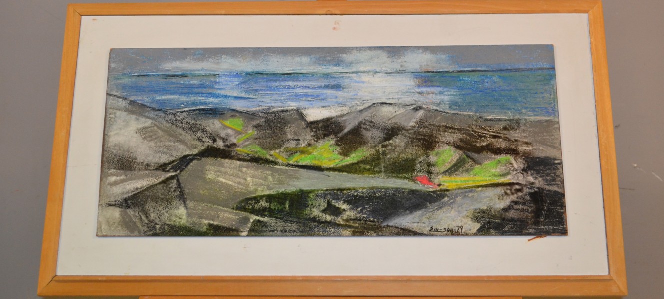 ERIK EMANUELSSON. Olja på pannå, "Hallandskust", signerad & daterad -79.