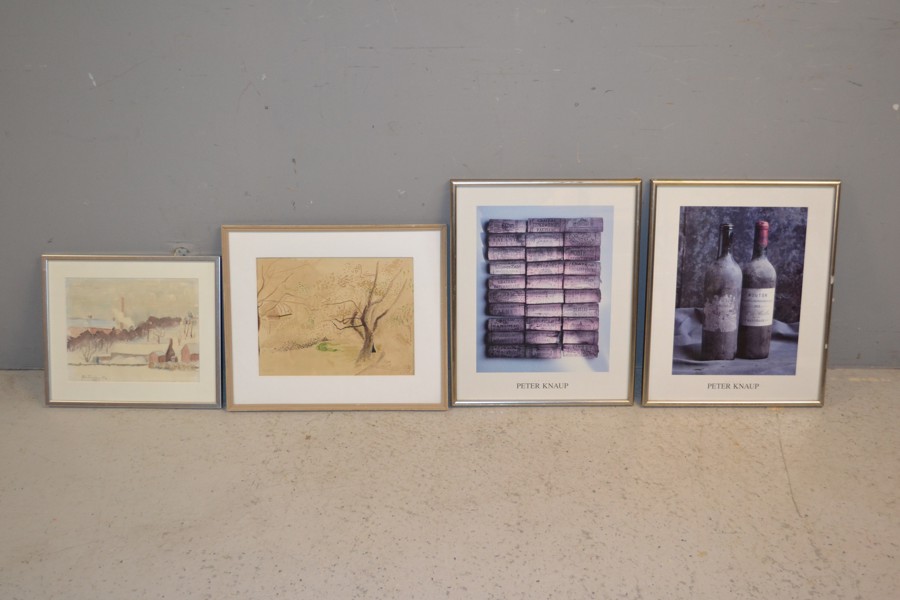 4 Tavlor. Akvarell & tryck.