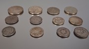 Utländska silvermynt, 100gram, olika länder.