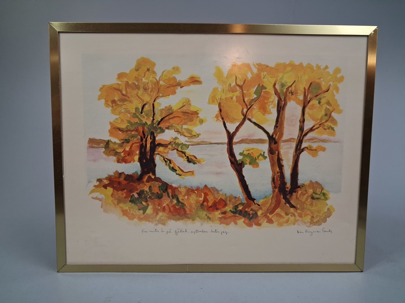 Astri Bergman-Taube. Fin vinter är på fjället, september heter jag. Färglitografi, signerad.