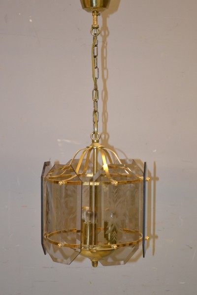 Taklampa. Gulmetall & planglas.