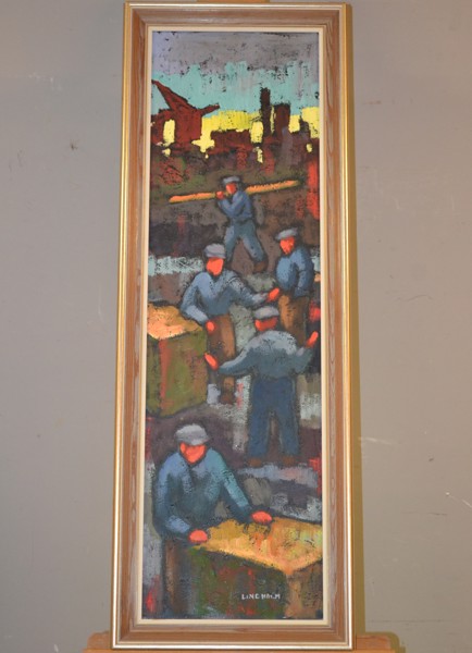 ULF LINDHOLM. Olja på duk, "Byggnads-arbetare", signerad.