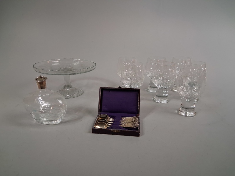 Diverse glas & skedar i nysilver. Bl.a 7 Vin/ölglas "Grape", Ann Wärff.