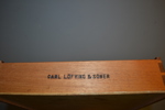 RULLBORD. Carl Löving & Söner, 1900-talets andra hälft, Mahogny, lådor på kortsidorna, uppfällbara klaffar, på hjul.
