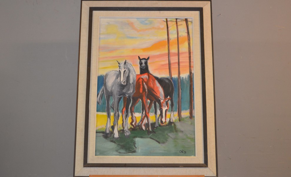 OIDENTIFIERAD KONSTNÄR. Olja på duk, "Hästar", signerad & daterad -71.