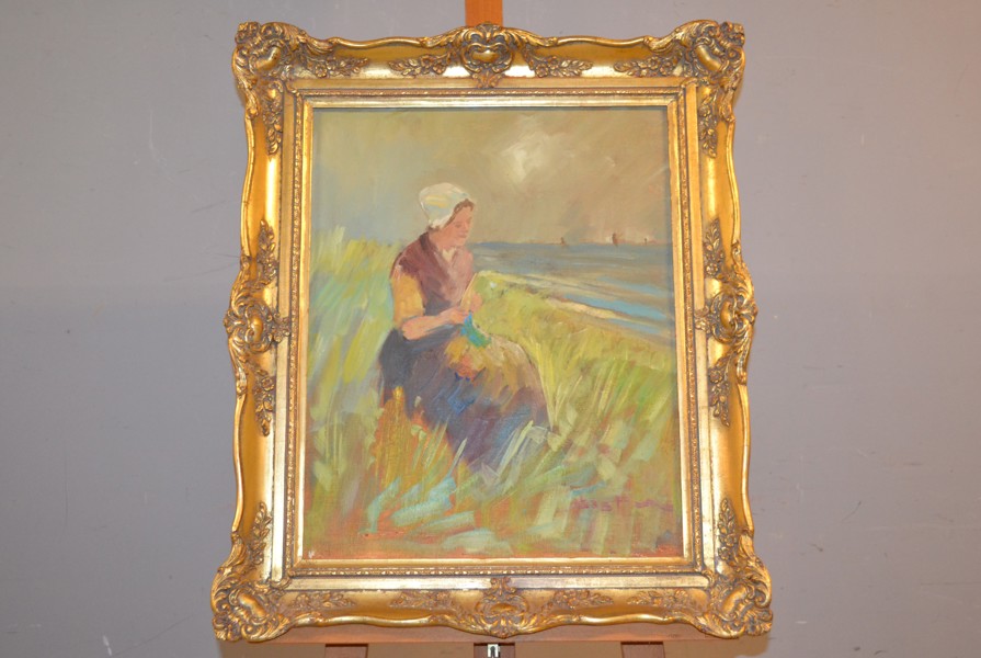 NICOLAI COSTER. Olja på duk, "Kvinna på sädesfält", signerad.