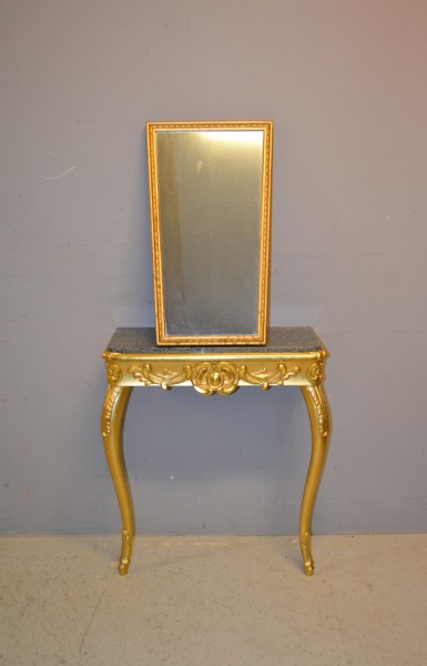 Konsolbord med stenskiva Rokokostil & spegel.