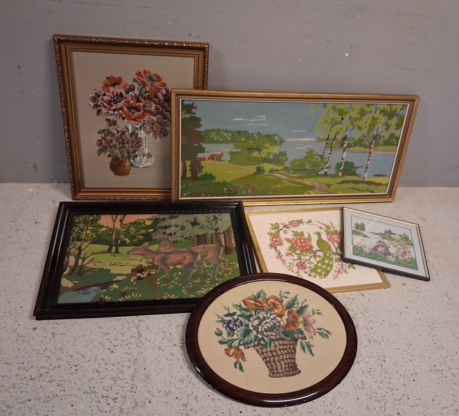 6 Inramade hantverk, handarbete. Bonader.