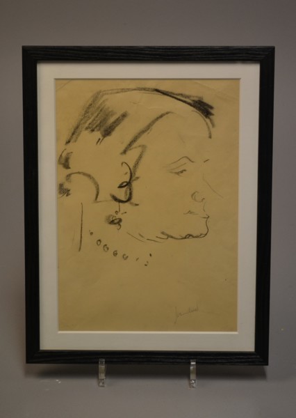 JOHN JON-AND. Teckning, "Med Halsband och Örhängen", signerad.