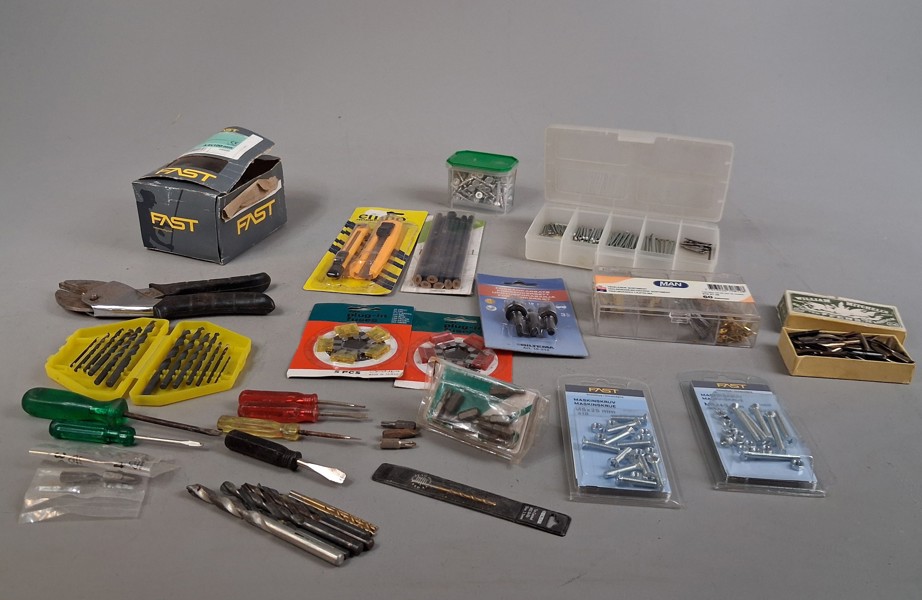 Diverse skruv, spik, borr m.m.