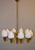 Taklampa. Mässing & opalinglas, Swedish Modern, 1930/40-talet, 10 ljuspunkter.