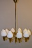 Taklampa. Mässing & opalinglas, Swedish Modern, 1930/40-talet, 10 ljuspunkter.