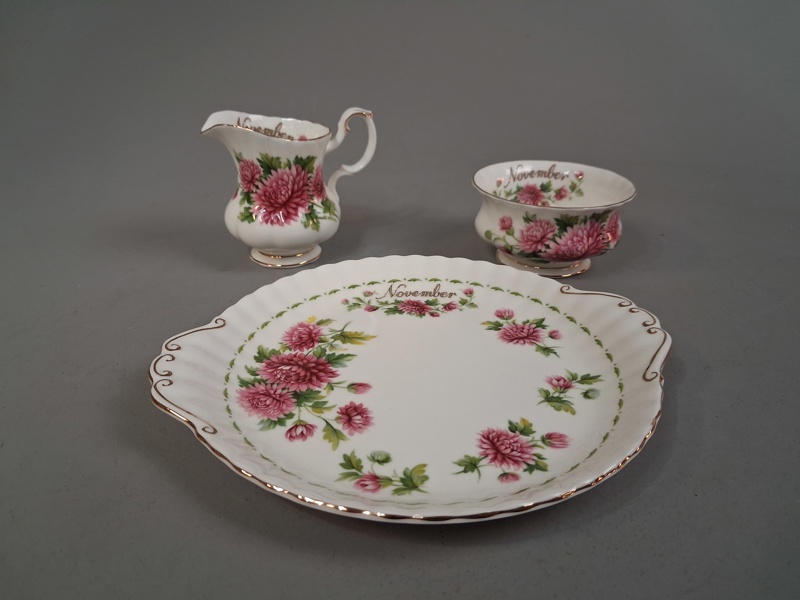 Fat, Gräddkanna & Sockerskål, Royal Albert. November.