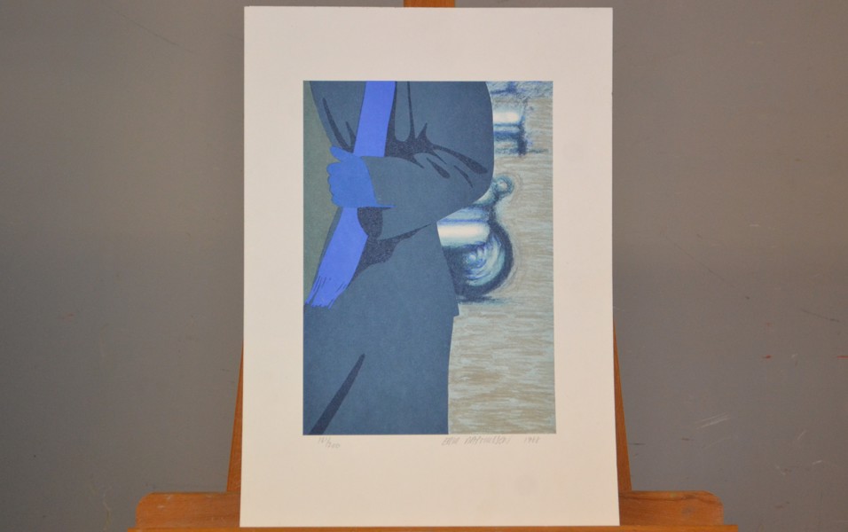 ERIK RASMUSSEN. Litografi, "Fodgaenger med blå handske", signerad, daterad 1988 & numrerad 161/200, oramad, löst blad.