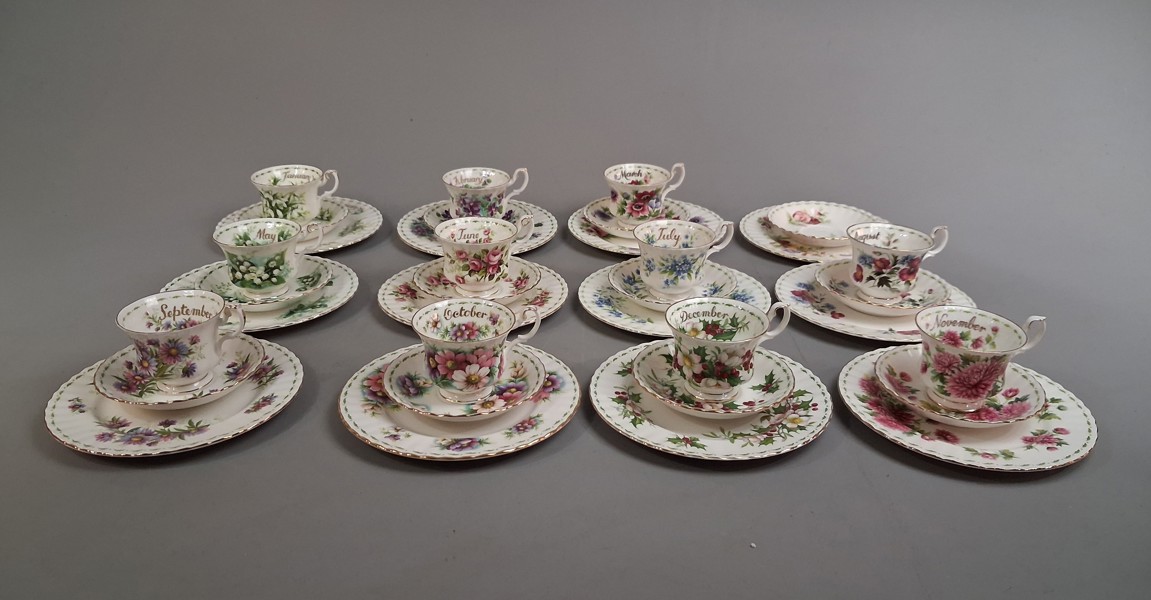 Kaffeservis. Royal Albert. Månadskoppar.
April saknar kopp.