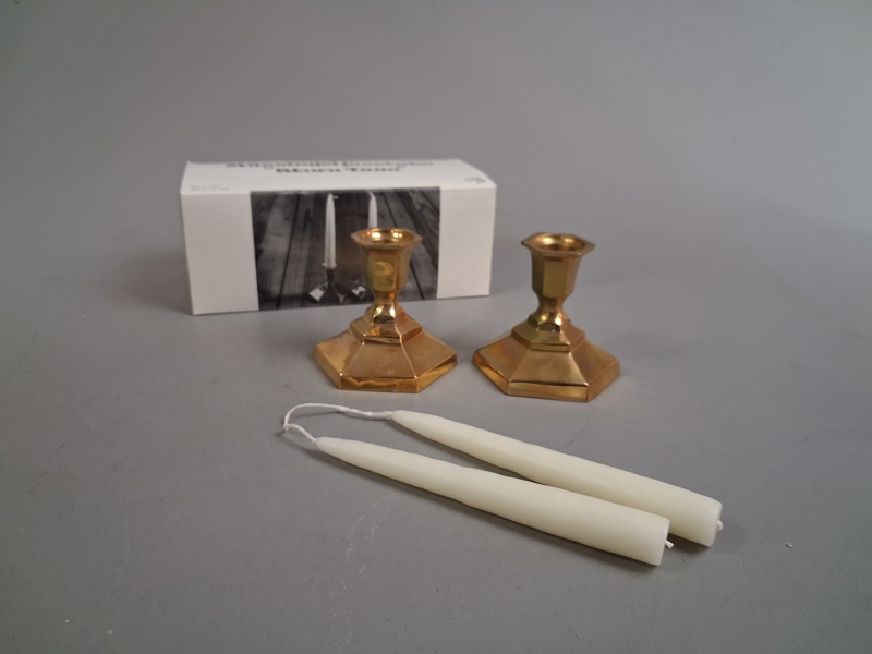 ERIC DALMAS. 2 Ljusstakar, mässing, "Stora Tuna", Dala Industrier, Originallåda.