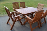 Trädgårdmöbler. KWA, 7 delar. Bord med iläggsskiva & 6 stolar.