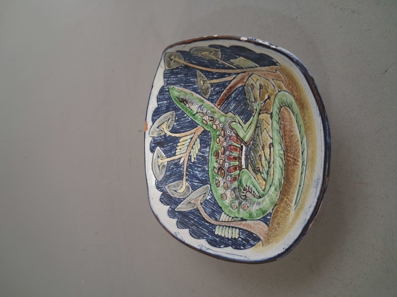 Fat. Grön Ödla. M-1955 Tilgmans keramik.