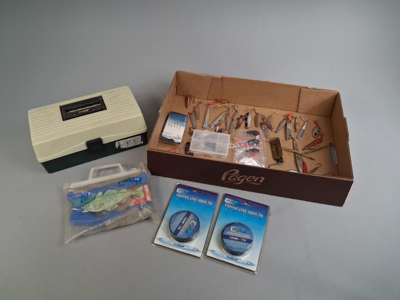 Diverse fiske & fiskeväska.