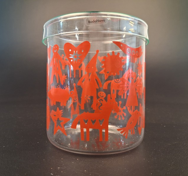 BENGT LINDBERG. Glasburk med lock / Pepparkaksburk Boda Nova.