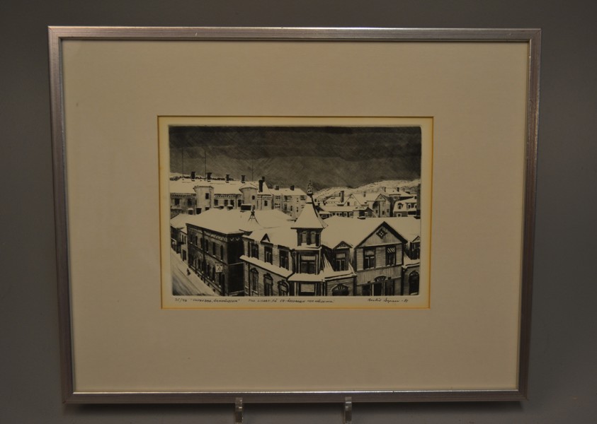 BERTIL ÅGREN (1930-2003). Etsning, "Vinterdag Örnsköldsvik", signerad, daterad -81 & numrerad 35/90.