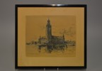 ERNST HÄLLGREN. Originaletsning, "Stadshuset Stockholm", signerad.