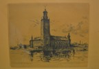 ERNST HÄLLGREN. Originaletsning, "Stadshuset Stockholm", signerad.