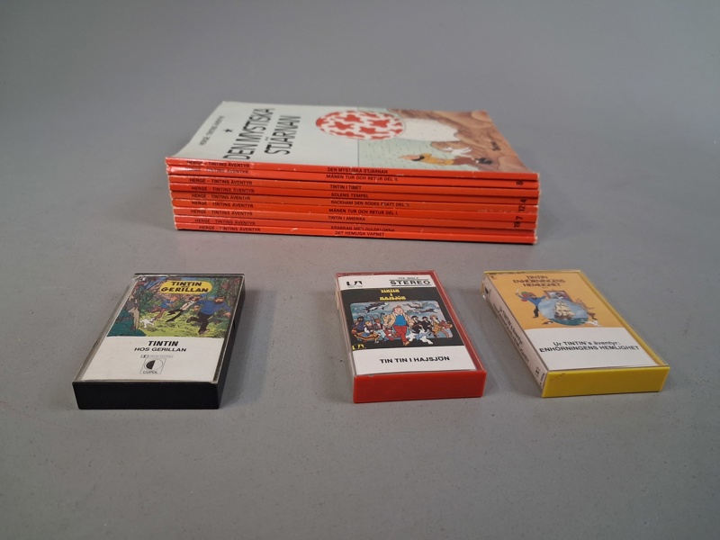Tintins Äventyr. 9 Album & 3 Kassettband.