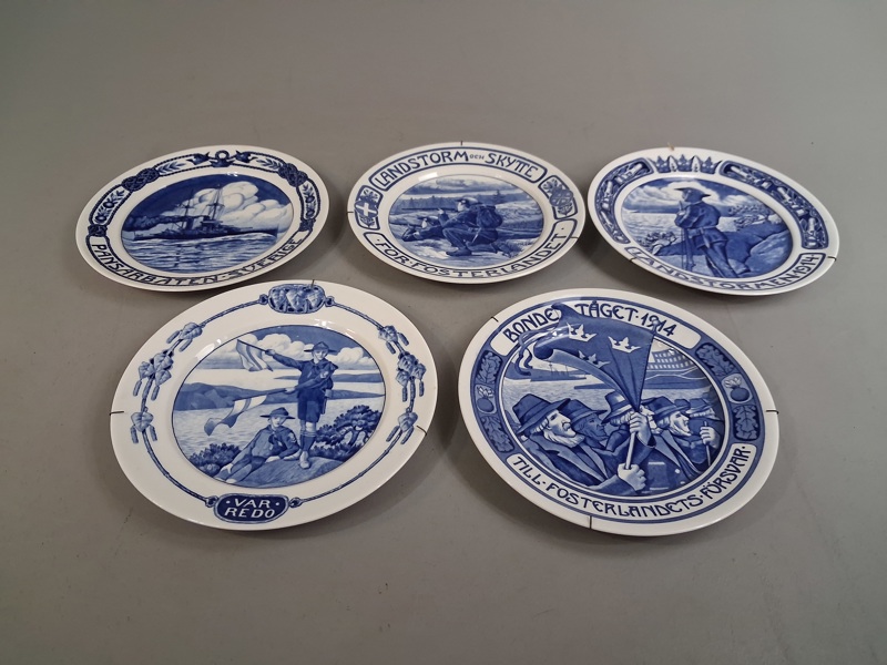 5 Samlartalltikar Rörstrand. Var redo, Bonde tåget 1914, Landstormen 1914, Landstorm & skytte, Pansarbåten Sverige,