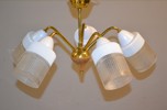 Taklampa. Teak, mässing & glas, 1950/60-talet.