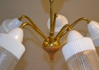 Taklampa. Teak, mässing & glas, 1950/60-talet.