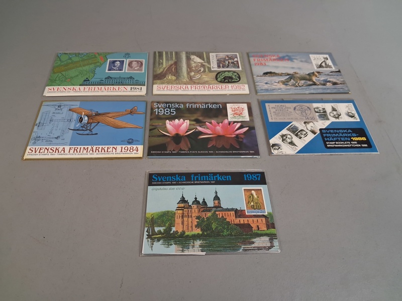 Årssatser. 7st, 1981-1987, Postfriska frimärken, Nominalvärde ca: 900kr.