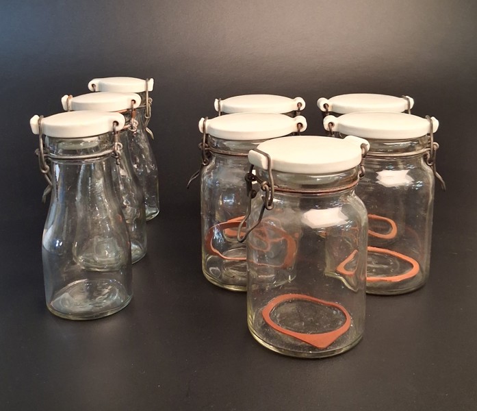 Diverse konserveringsburkar. Glas.