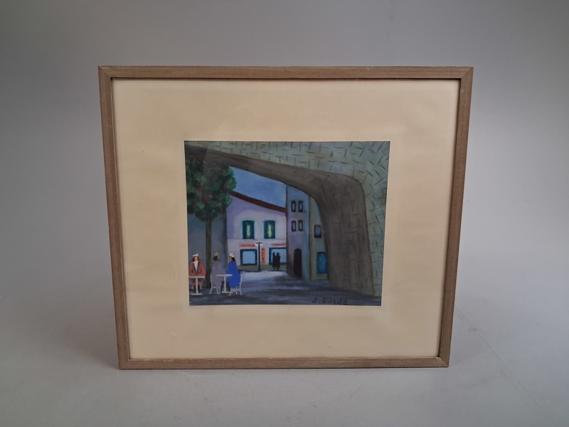 SVEN SINDE. Pastell, stadsmotiv, signerad.