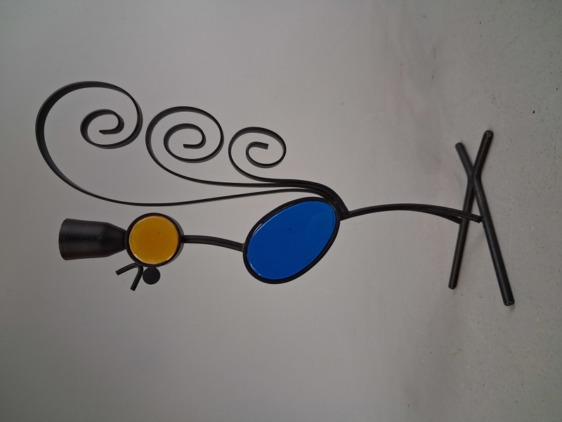 GUNNAR ANDER. Ljusstake, glas & metall, "Fågel", Ystad Metall, 1950/60-talet.