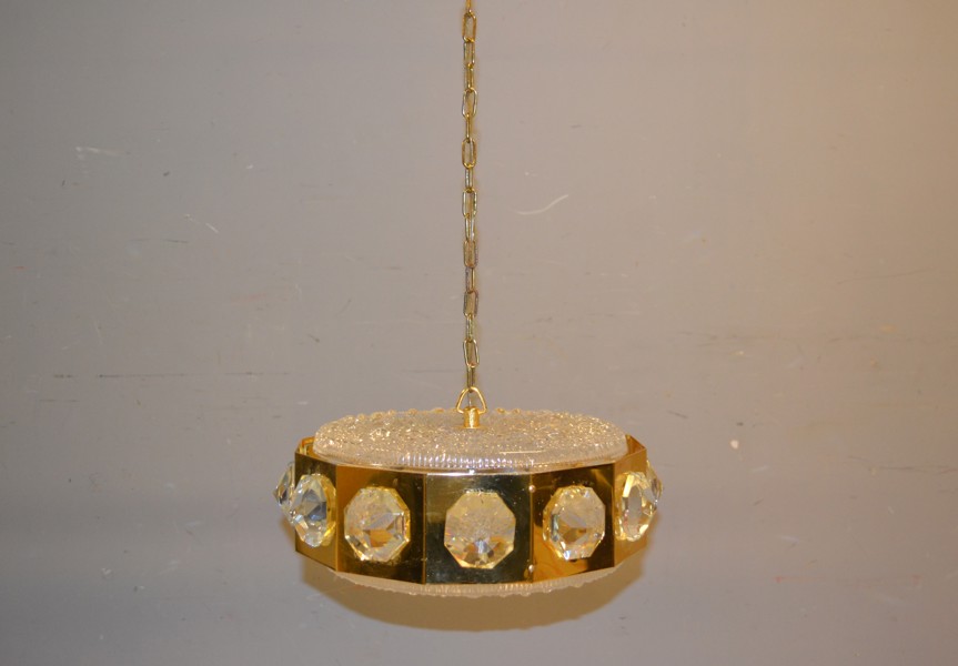 Taklampa. Mässing & glas. 1970-talet.
