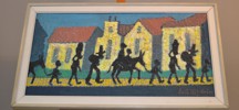 ERIK HÅFSTRÖM. Olja på pannå, "Figurscen från Haiti", signerad.