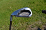 Golfbag med klubbor.