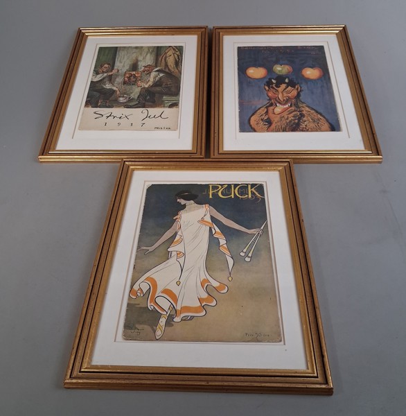 3 Inramade strix-tidningar, 1903, 1917 & 1926.