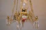 Takfotogenlampa. Majolika, omkring 1900, renoverad.