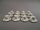 12 Moccakoppar & fat. Lily of the Valley. Liljekonvalj. Hammersley & co, fine bone China. England.