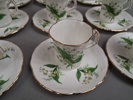 12 Moccakoppar & fat. Lily of the Valley. Liljekonvalj. Hammersley & co, fine bone China. England.