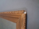Spegel. Träram, guldfärgad. fasettslipat glas.