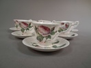 ROY KIRKHAM. 6 Kaffekoppar med fat, "Redout`e Roses", England.