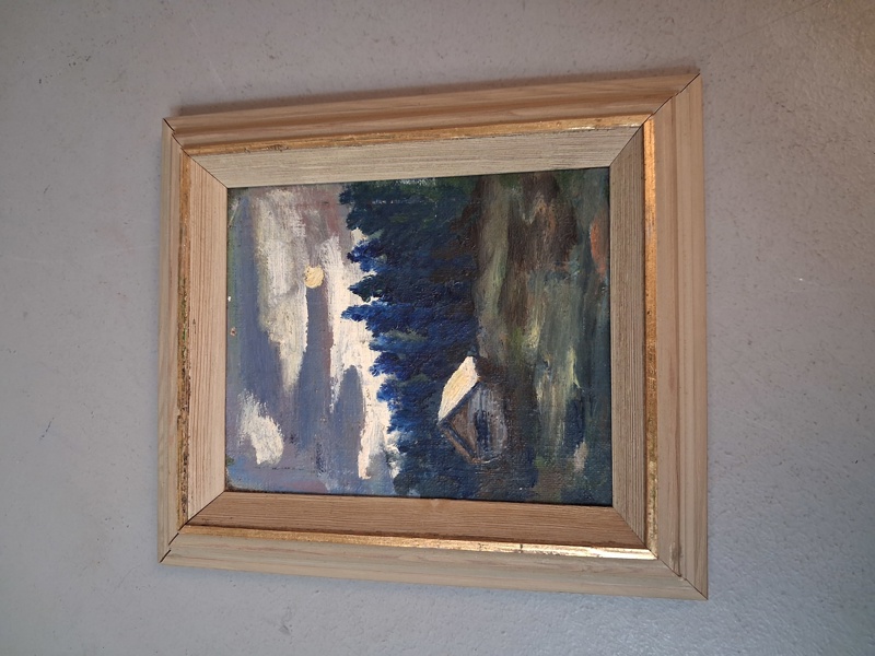 OIDENTIFIERAD KONSTNÄR. Olja på pannå. Otydlig signatur.