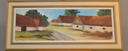 HARTVIG JARLHOV. Olja på duk, "Skånsk Lantgård", signerad.