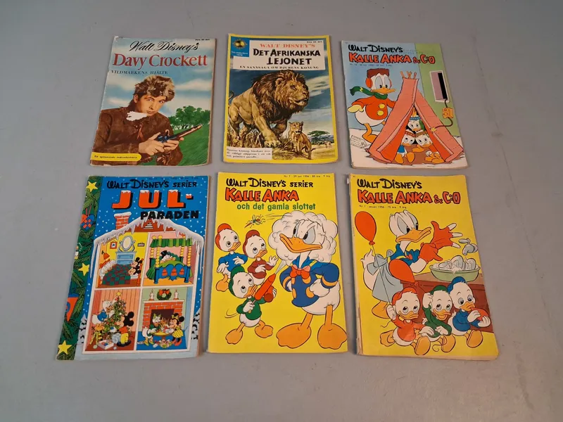 Kalla Anka & C:o 1956, nr 1, 7, 12 & 13. Davy Crockett 1956 & Det Afrikanska lejonet.