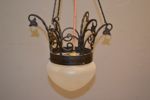 Taklampa. Jugend-stil, smide & glas.